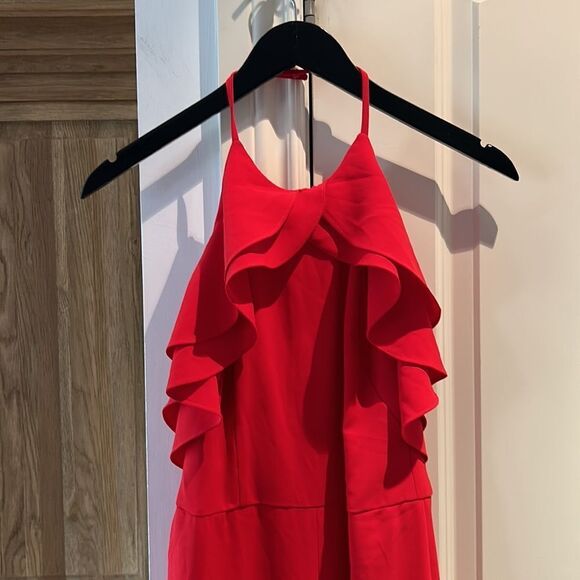 Intermix red ruffle neck halter jumpsuit large - Picture 5 of 12